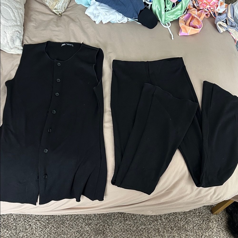 Zara Black Sleeveless Button-Up Top and Pants Set - brand new!!